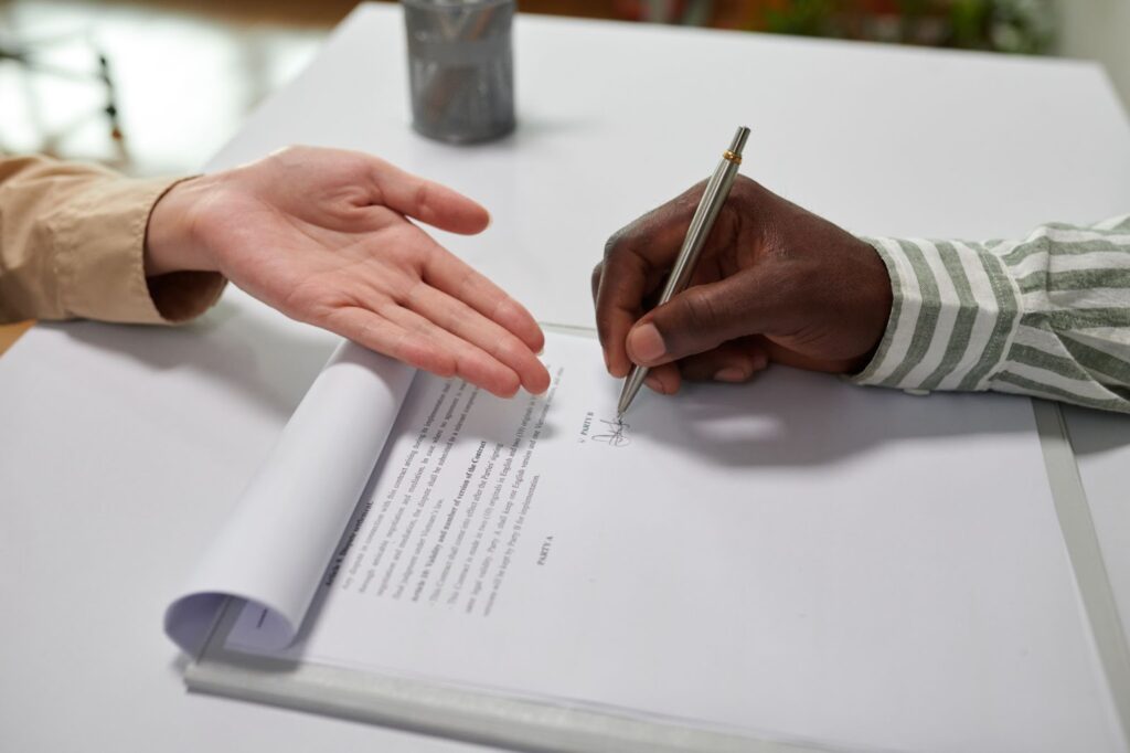 signing a document