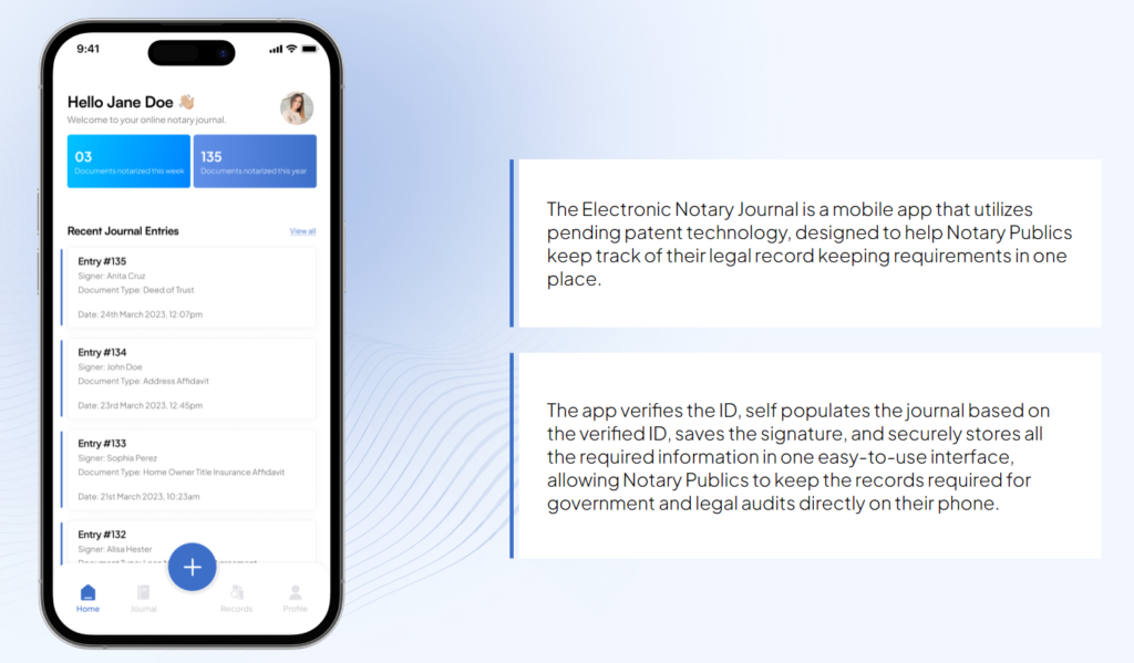 notary app journal entries functionality screenshot